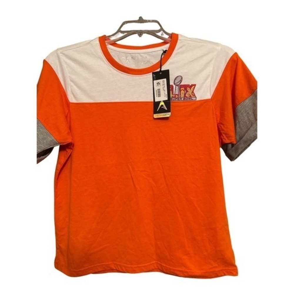 Antigua Womens L Super Bowl LIX NFL Team Apparel Orange White Gray TShirt